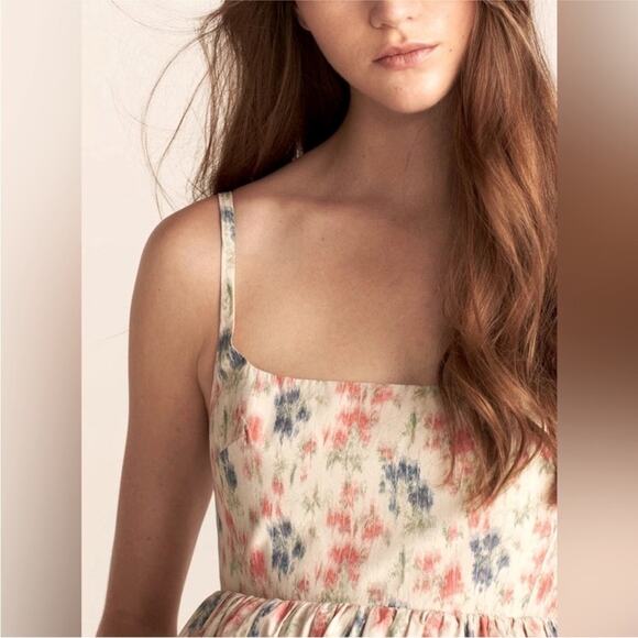 Rebecca Taylor Emma Off White Coral and Blue Floral Midi Dress Sundress 2 - Picture 2 of 12